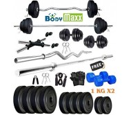 Body Maxx 40 Kg PVC Weight Plates, 5 and 3 ft Rod, 2 D. Rods Home Gym Equipment Dumbbell Set.